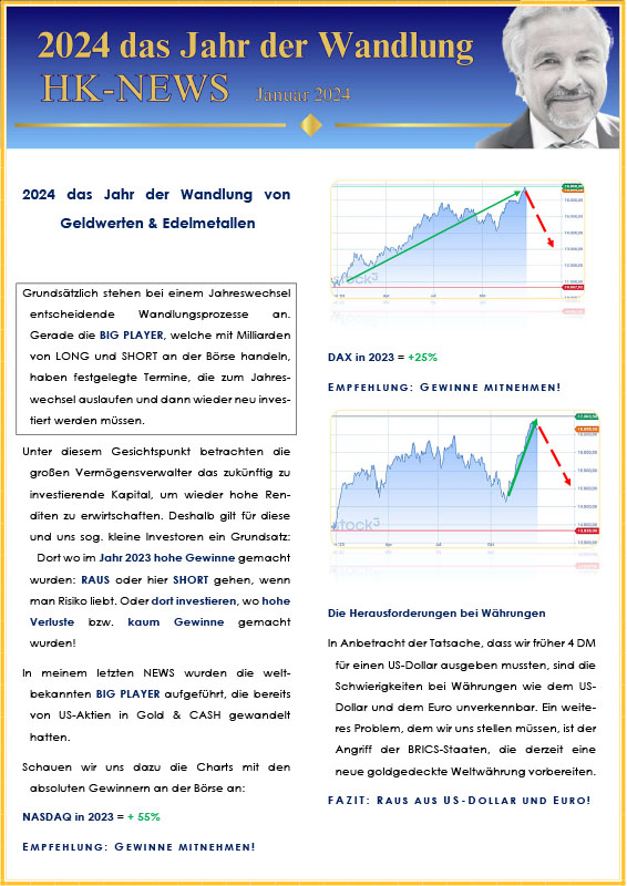 HK News - 2024 das Jahr der Wandlung von Geldwerten & Edelmetallen